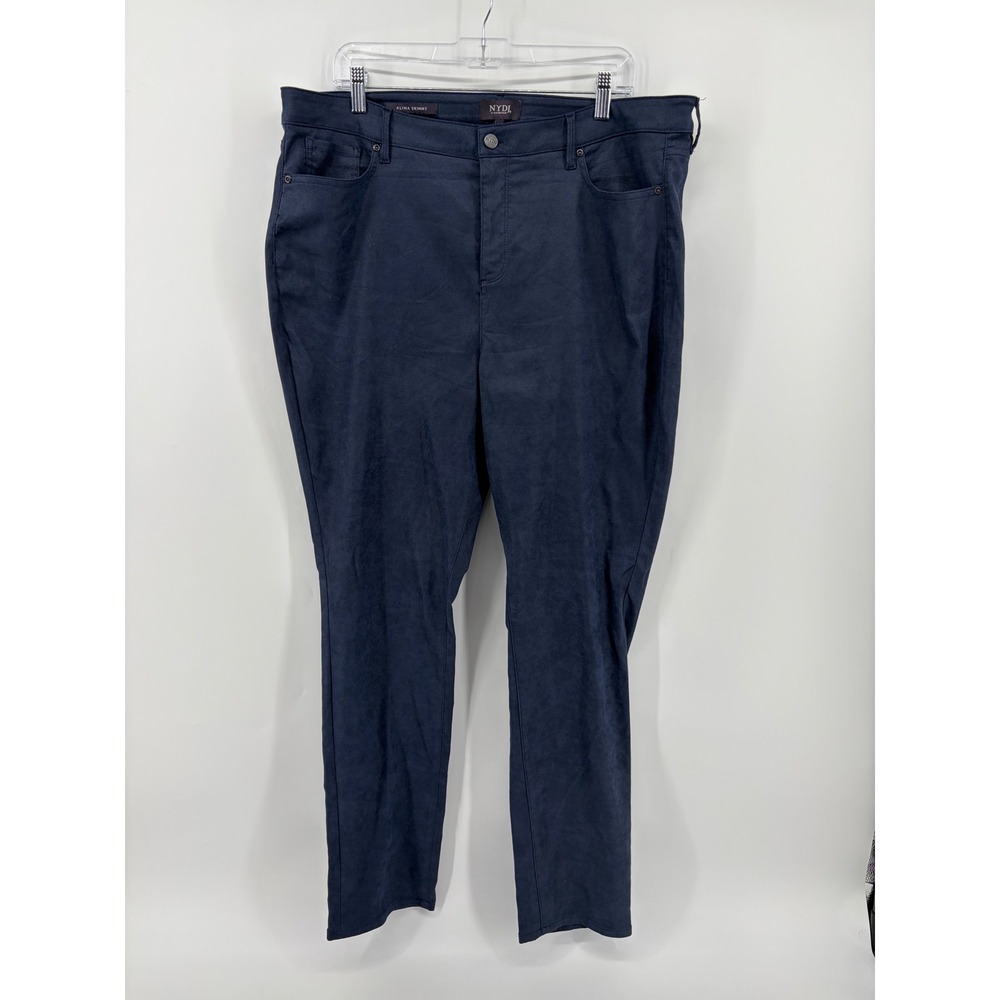 NYDJ Womens 18 Navy Blue Alina Skinny Faux Suede Lift Tuck High‎ Rise Pants